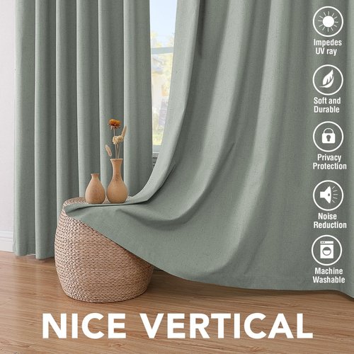 H.VERSAILTEX 100% Blackout Curtains for Bedroom Thermal Insulated Linen Textured Curtains Heat and Full Light Blocking Drapes Living Room Curtains 2 Panel Sets, 52x96 - Inch, Green Bay