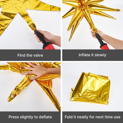 PartyWoo Metallic Gold Star Foil Balloons - 6 Different Sizes | 22-Inch Mylar Balloons for Weddings, Graduations & Birthdays