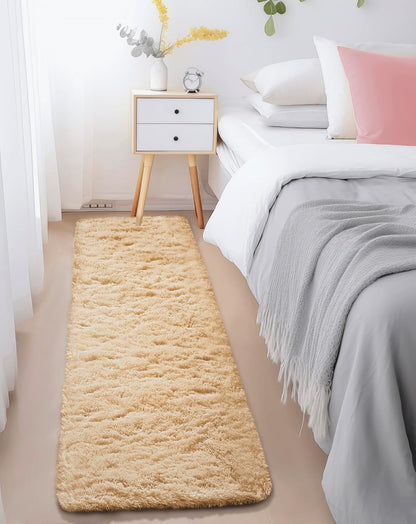 Ophanie Runner Rug - Non-Slip Fluffy Soft Bedroom Carpet | 2x6 Beige Shag for Hallway & Nursery Decor