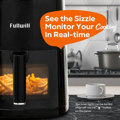 Fullwill 6QT Air Fryer - 12-in-1 Multi-Function Cooking with Visible Window & Nonstick Basket | 1700W, Black