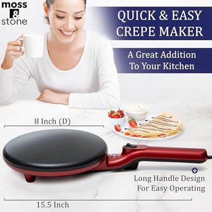 Moss & Stone Electric Crepe Maker - 8 Inch Nonstick Portable Hot Plate with Dual Temperature Control