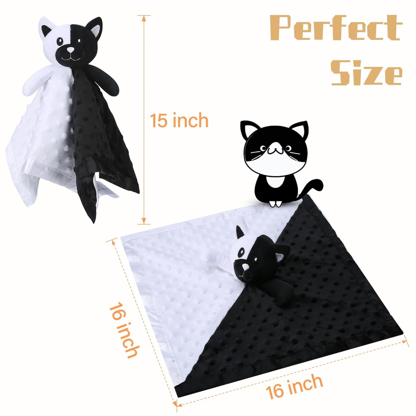 Pro Goleem Cat Loveys - Soft High Contrast Security Blanket for Babies | 16 Inch Stuffed Animal Gift