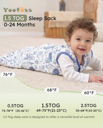 Yoofoss Baby Sleep Sack - 1.5 Tog Wearable Blanket for Infants 0-6 Months | 100% Organic Cotton, Warm & Comfy