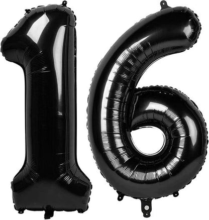 Black Number 16 Balloon - 40 Inch Large 16th Birthday Decoration for Boys & Girls Party Supplies