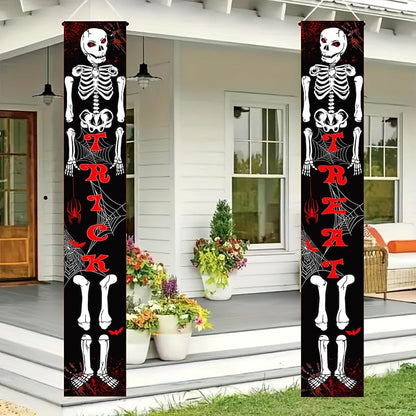 Christmas Door Banner 12x71 Welcome Sign - Halloween Skeleton Theme, Indoor/Outdoor