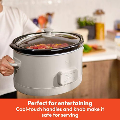 Bella 6.0 Qt Programmable Slow Cooker - Ceramic Nonstick, Adjustable Temp & Cooking Times, Oatmilk
