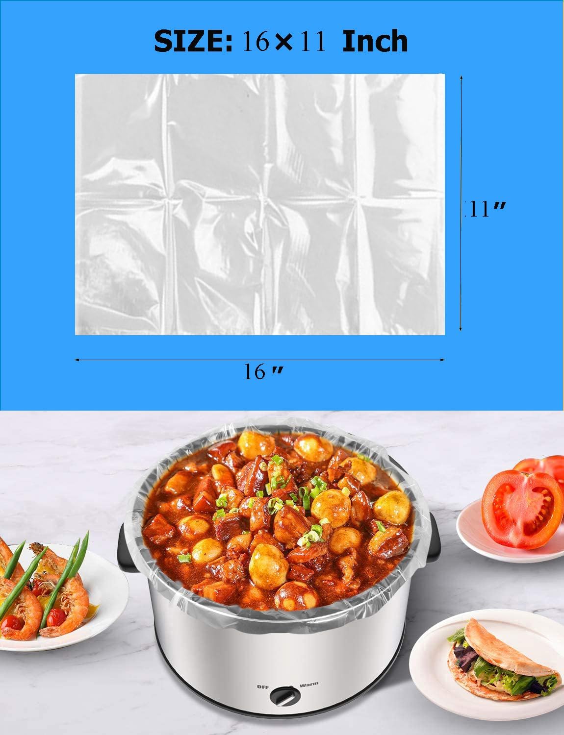 Skiennix Slow Cooker Liners - Disposable Cooking Bags for 1QT to 3QT Pots - 16 Count