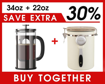 Veken French Press 34oz - Dark Pewter Coffee Maker with 22oz Cream Canister for Fresh Brews