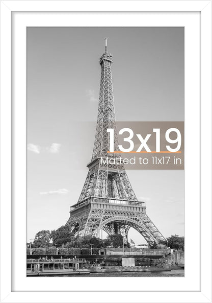 Upsimples 13x19 Picture Frame - Versatile Wall Hanging for 11x17 or 13x19 Photos, White, 1 Pack