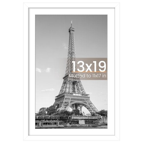 upsimples 13x19 Picture Frame, Display Pictures 11x17 with Mat or 13 x 19 Without, Wall Hanging Poster Frames, White, 1 Pack