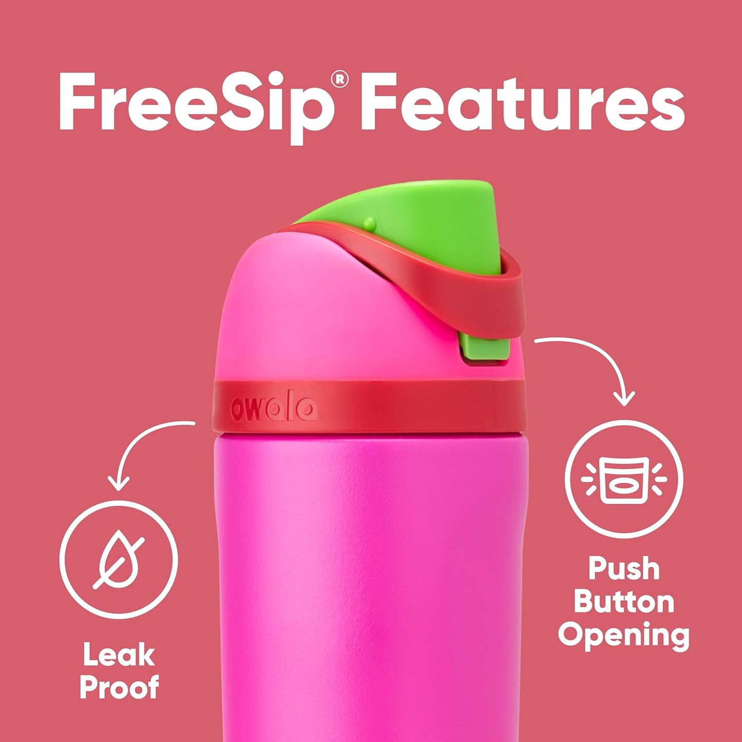 Owala Kids FreeSip Water Bottle - Insulated Stainless Steel, BPA-Free, 16 oz, All the Berries