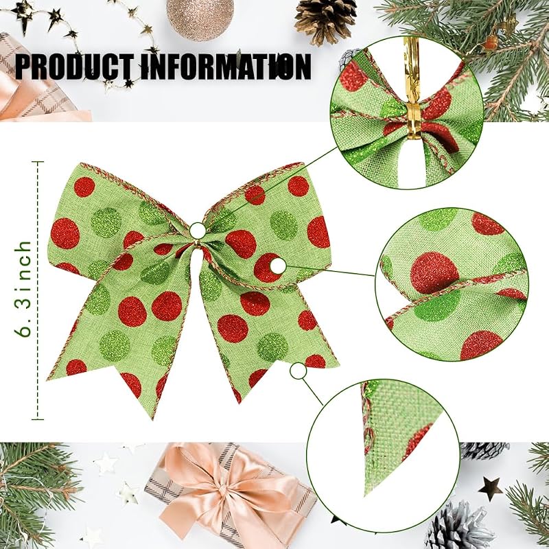 12pcs Christmas Bows Ornaments 6.3 Inch Large Christmas Wreath Bows - Style 1