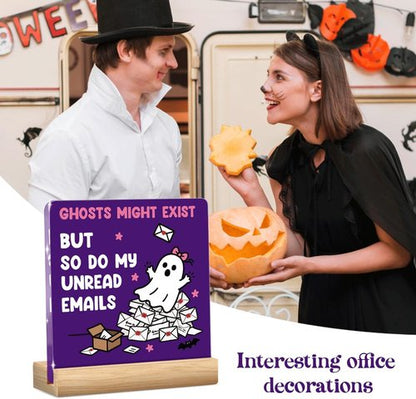 Funny Halloween Office Decor - Cute Ghost Acrylic Sign for Desk | 4x4 Inches - Perfect Work Gift