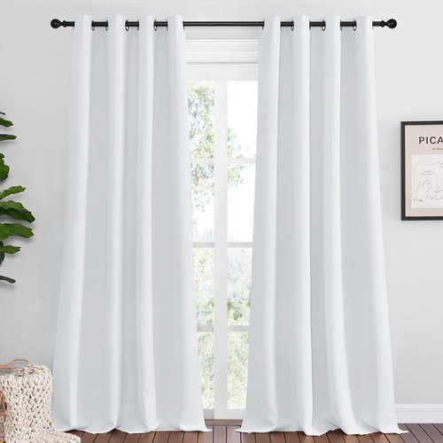 NICETOWN Room Darkening Curtain Panels, 2 Panels, 55 inches W x 108 inches, Greyish White, Home Fashion Ring Top Thermal Insulated Room Darkening Curtains for Bedroom/Nursery