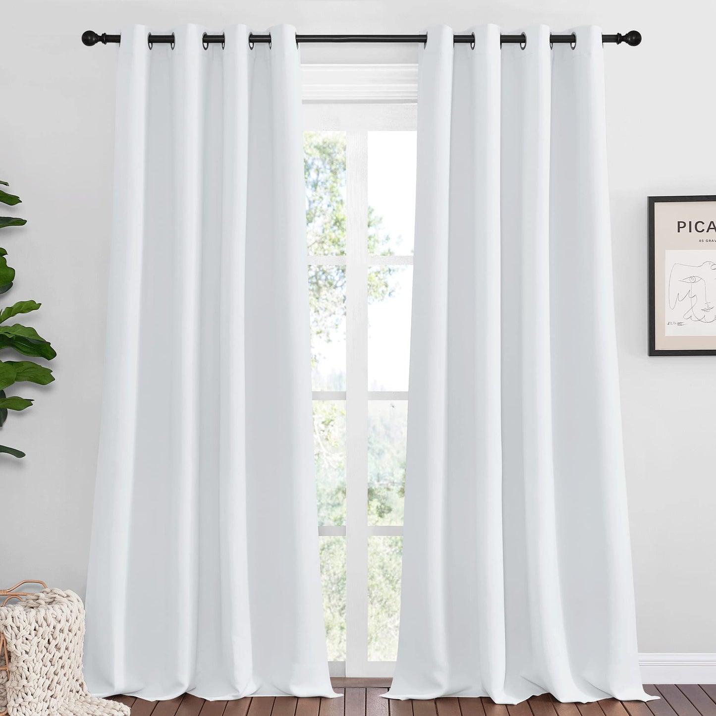 NICETOWN Bedroom Blackout Curtains Panels, 1 Pair, 55 inches by 92 Inch, Greyish White, Triple Weave Energy Saving Thermal Insulated Solid Grommet Blackout Draperies for Patio