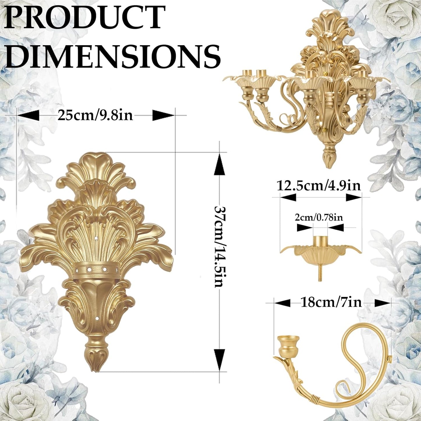 Roman Fountain Wall Sconce - 4-Candle Gold Baroque Candelabra | Antique Metal Wall-Mounted Holder for Tapered Candles