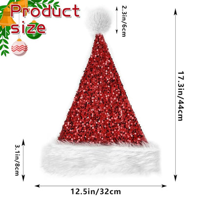 Dolkoic Red Sequin Santa Hat for Adults - Plush Christmas Party Hat
