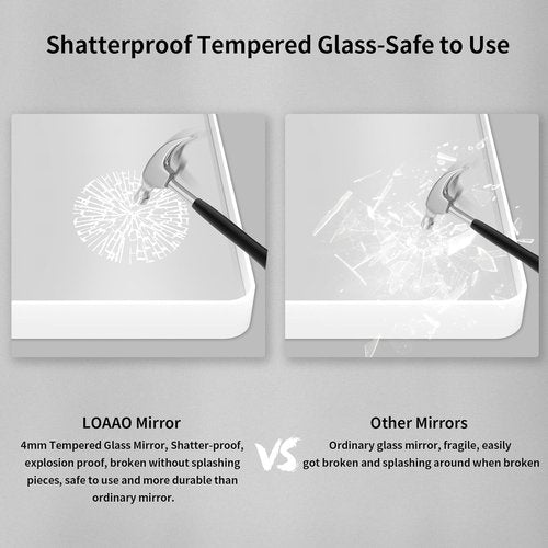 LOAAO White Metal Framed Bathroom Mirror - Large 30x30 Inch Rounded Rectangle, Anti-Rust Tempered Glass | Versatile Horizontal/Vertical Hanging