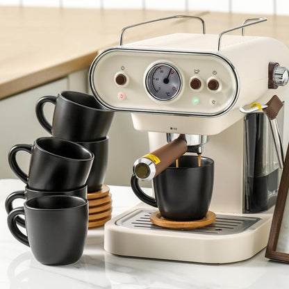 Hasense 8 oz Cappuccino Cups with Saucers set of 6, Porcelain Coffee Mugs Latte Mugs with Handle Perfect for Double Shot, Americano, Milk and Tea, Black