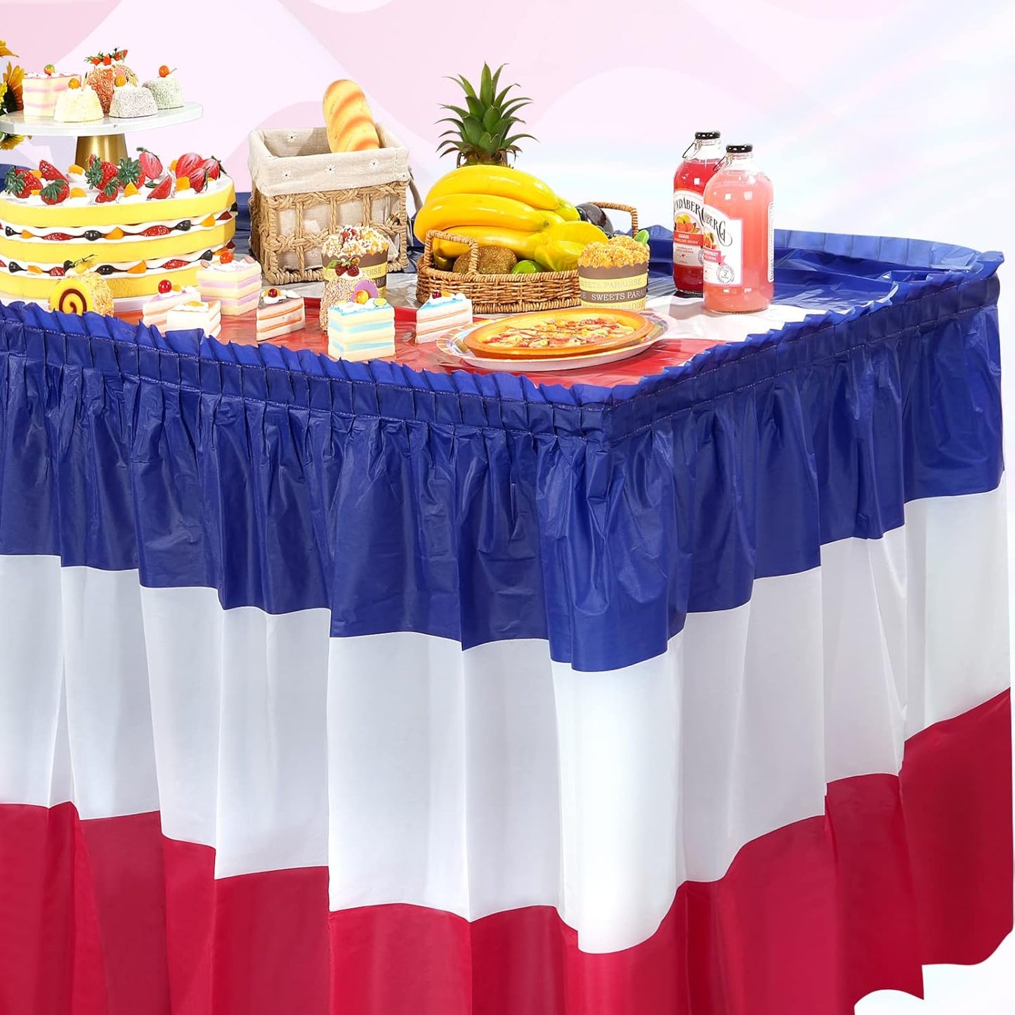 Patriotic Table Skirts by 3 Pack - Red, White & Blue Disposable Decorations | 2.4 x 14 Ft for 4th of July Celebrations