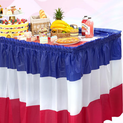Patriotic Table Skirts by 3 Pack - Red, White & Blue Disposable Decorations | 2.4 x 14 Ft for 4th of July Celebrations