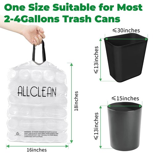4 Gallon Trash Bags, 90 Counts Ultra Durable Heavy Duty Drawstring Garbage Bags, Thick Tear-Resistant Unscented Recyclable Small Trash Can Liners for Bathroom, Toilet, Kitchen, Office, Bedroom