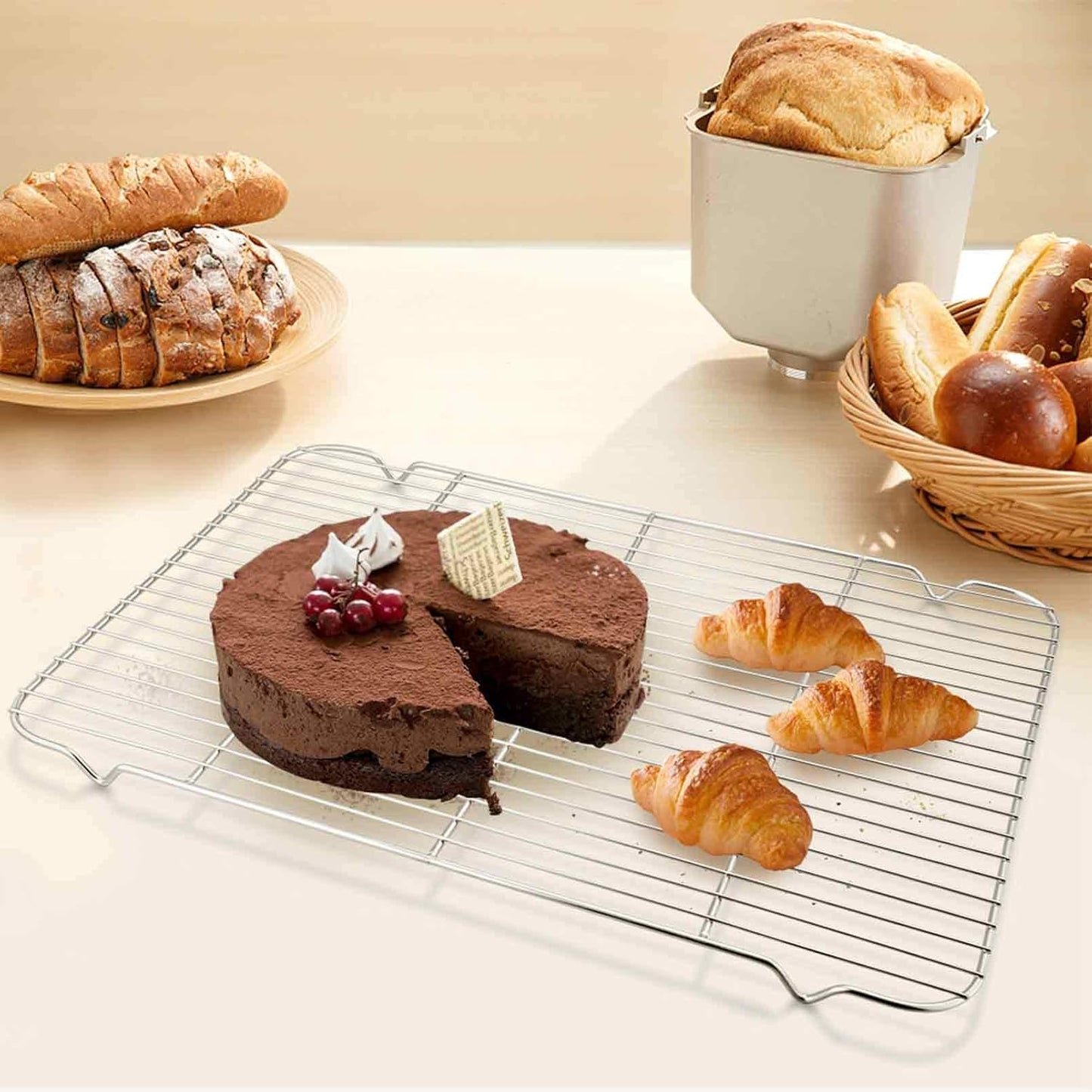 TeamFar Baking Sheet Set - Stainless Steel Half Size Cookie Sheet with Cooling Rack, 20” x 14” x 1”, Non-Toxic & Dishwasher Safe