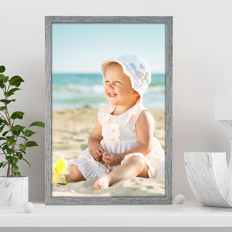 Matte Gray 16x24 Frame Set of 3 - Rustic Woodgrain Poster Frames with Plexiglass
