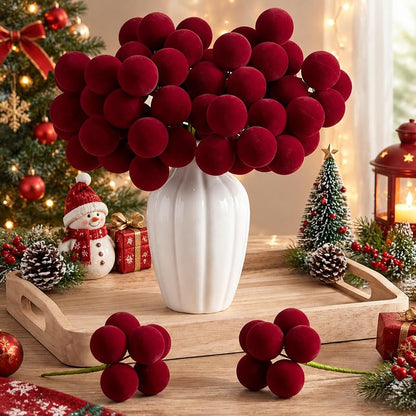 Junkin Burgundy Velvet Christmas Tree Ball Picks, 12 Packs (2-Inch Balls) Variation: Burgundy