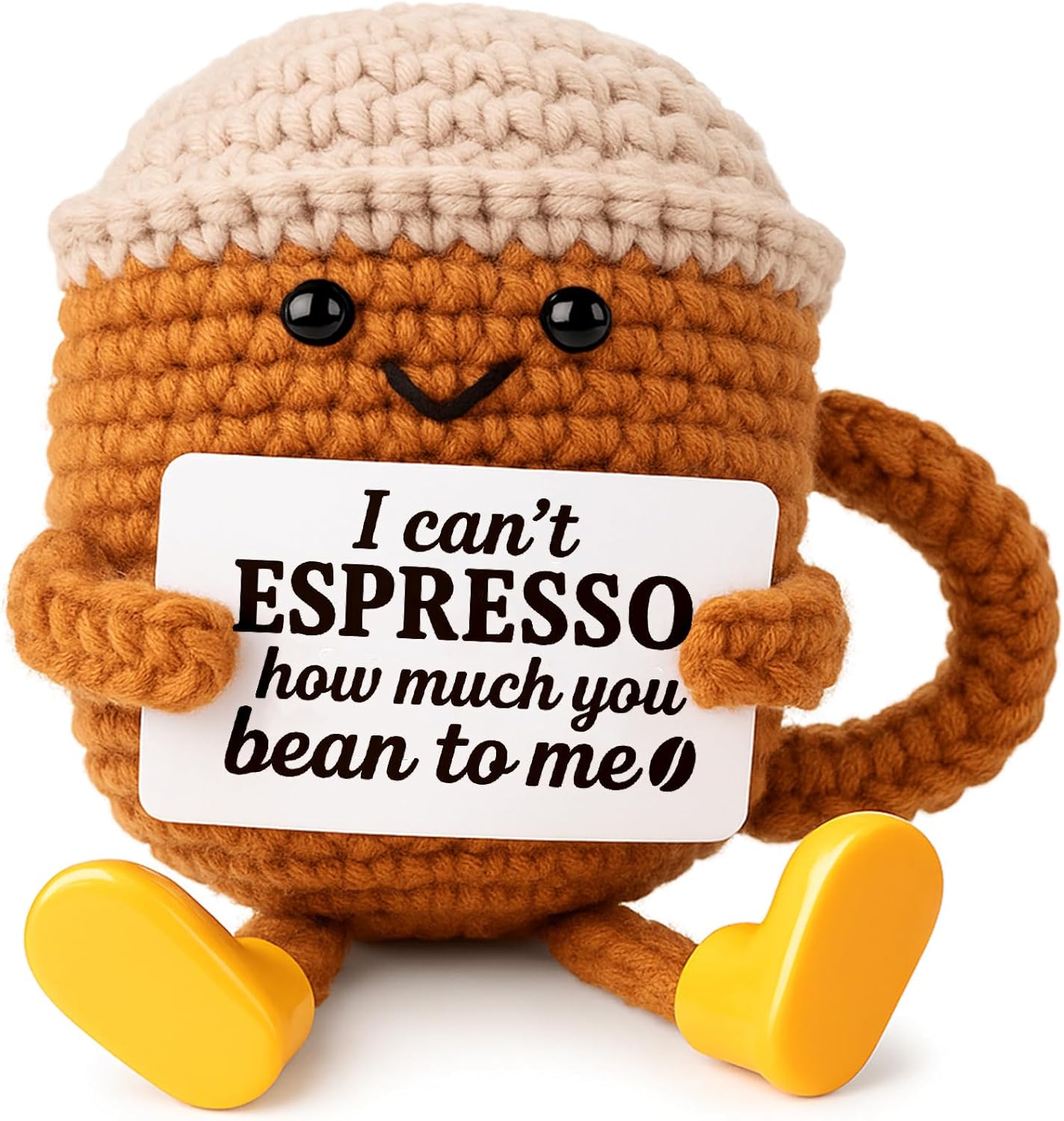 Regine Switzerland Positive Crochet Coffee Cup | Cute Desk Decor Gift for Coffee Lovers - Perfect for Him & Her