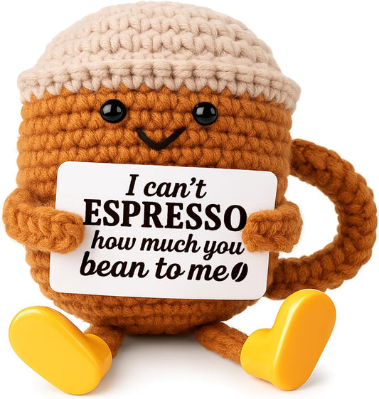 Regine Switzerland Positive Crochet Coffee Cup | Cute Desk Decor Gift for Coffee Lovers - Perfect for Him & Her