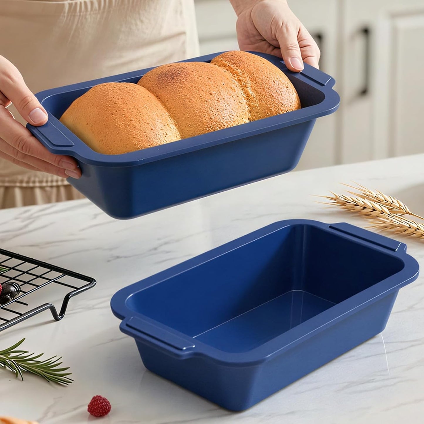 Skiennix Silicone Bread Pan - Nonstick 9.5 x 5 Inch Loaf Pan with Metal Frame for Baking Bread