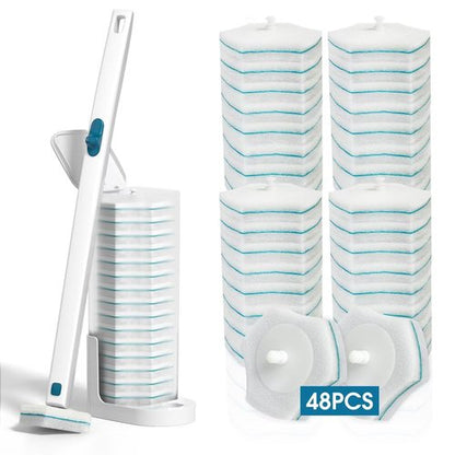 Disposable Toilet Brush with 48 PCS Refills, Disposables Toilets Cleaning System with Handle, Storage Caddy and 48Toilet Bowl Refill Heads for Bathroom Cleaning