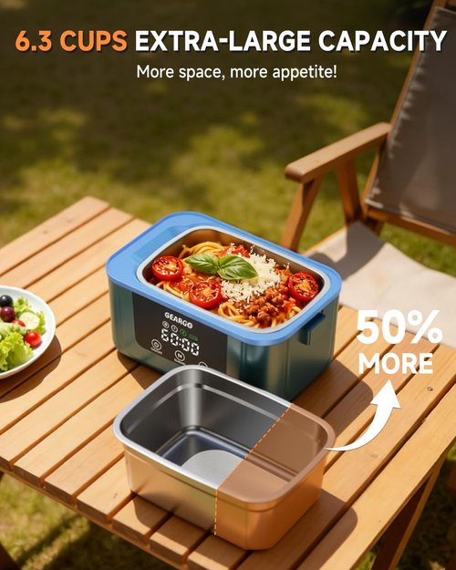 GEARGO Cordless Electric Lunch Box - 6.3 Cups, 24000mAh Rechargeable & 24-Hour Self-Heating