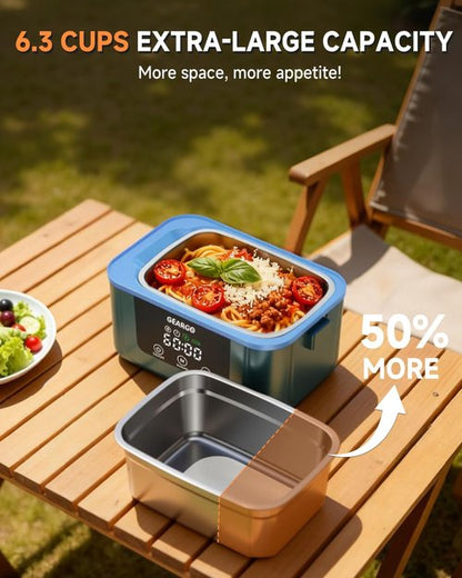 GEARGO Cordless Electric Lunch Box - 6.3 Cups, 24000mAh Rechargeable & 24-Hour Self-Heating