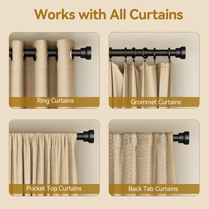 YaFex Adjustable Curtain Rods - Heavy Duty 1 Inch, 32-170 Inch, Black | Modern Design & Easy Installation