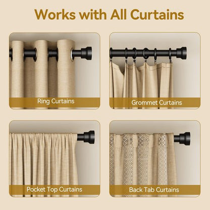 YaFex Curtain Rods 32-118 Inch, Heavy Duty 1 Inch Adjustable Curtain Rod for Windows, Black Long Window Treatment Rods, Modern Design, Easy Installation