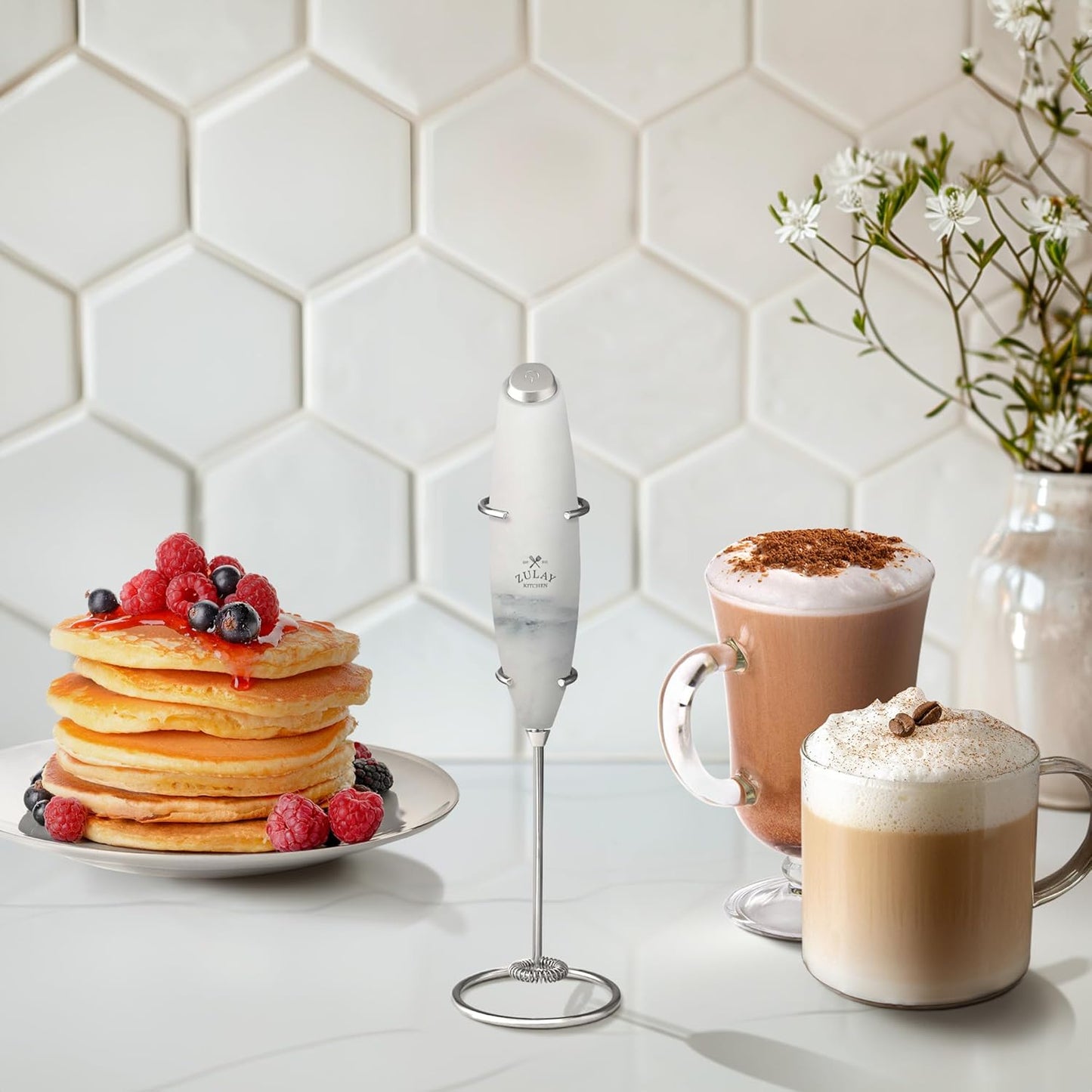 Zulay Kitchen Milk Frother Wand - Ultra-Fast Handheld Electric Whisk for Coffee, Lattes & More - Includes 4 AA Batteries
