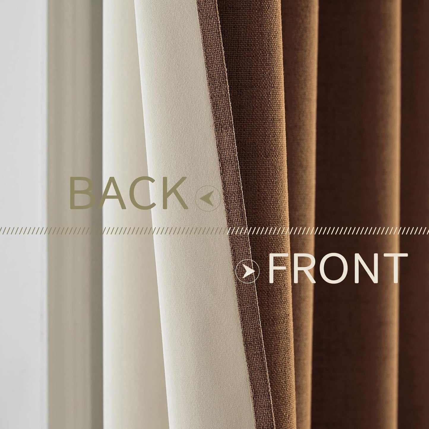 MIULEE 100% Blackout Linen Curtains - Thermal Insulated Brown Grommet Drapes | 52 x 72 Inch (2 Panels)