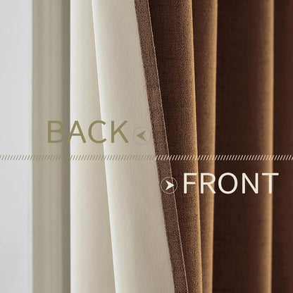 MIULEE 100% Blackout Linen Curtains - Thermal Insulated Brown Grommet Drapes | 52 x 108 Inch (2 Panels)