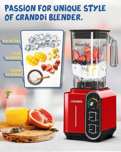 CRANDDI Smoothie Blender - 52oz 1800 Watt Professional Blender with Stainless Steel Blade & Self-Cleaning | K98C Red