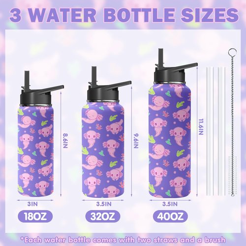 Axolotl Water Bottle - 18oz Stainless Steel Tumbler, Leakproof & BPA-Free for School & Sports