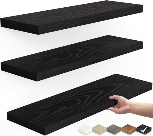 BAYKA Floating Wall Shelves - Set of 3 Stylish Black Shelves | 15.7 Inches & 36 Inches