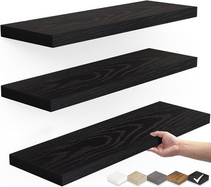 BAYKA Floating Wall Shelves - Set of 3 Stylish Black Shelves | 15.7 Inches & 36 Inches