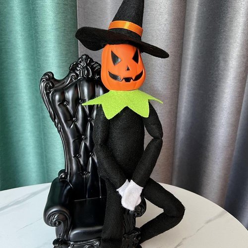 Danoni Halloween Pumpkin Elf Doll - Handmade Toy with Black Hat, White Gloves & Cape | Perfect for Autumn Decor