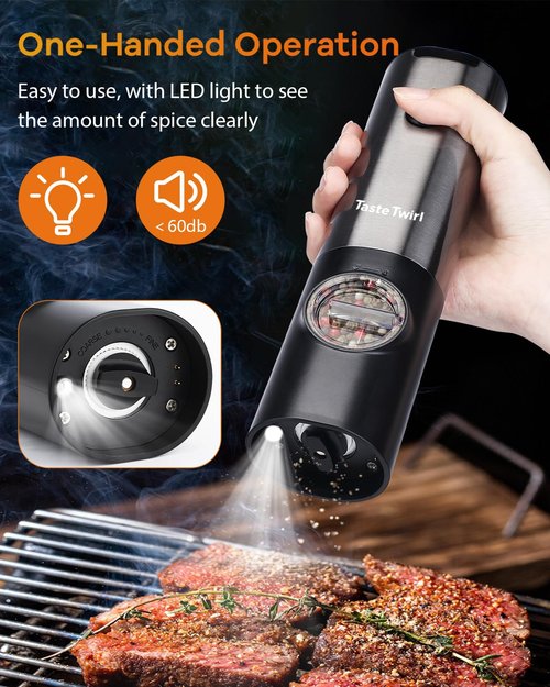 Electric Salt and Pepper Grinder Set, Upgraded USB Rechargeable Stand, Automatic Salt and Pepper Grinder Set, Salt and Pepper Shakers Refillable, One Hand Operation, Adjustable Coarseness, LED Light