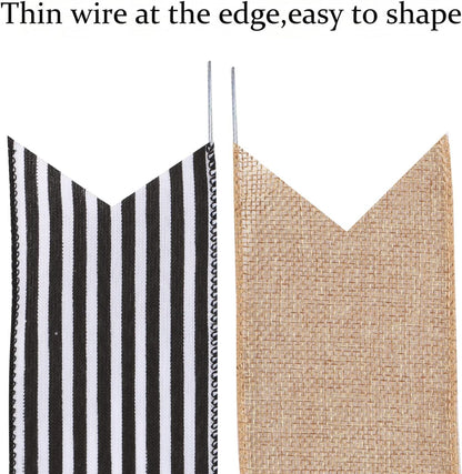 Regine Switzerland 2-Pack Black & White Stripe Burlap Fall Bows - Rustic Wreath Decorations for Home & Events