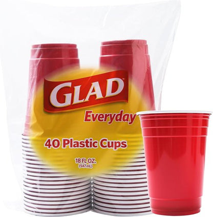 Glad Everyday Disposable Plastic Cups - Heavy Duty 18 Ounce Party Cups | Strong & Sturdy, 40 Count