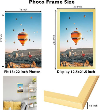 JCJMY 13x22 Gold Picture Frame - Versatile Horizontal & Vertical Wall Hanging for Photos & Posters
