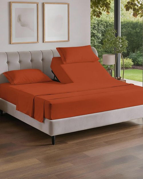 Flex Top Split Head King 4 Piece Sheet Set - Comfy Breathable & Cooling Bed Sheets Set - Hotel Luxury Bedding for Women, Men, Kids, Teens, Boys & Girls - Deep Pockets, Soft and Oeko-Tex - Terracotta